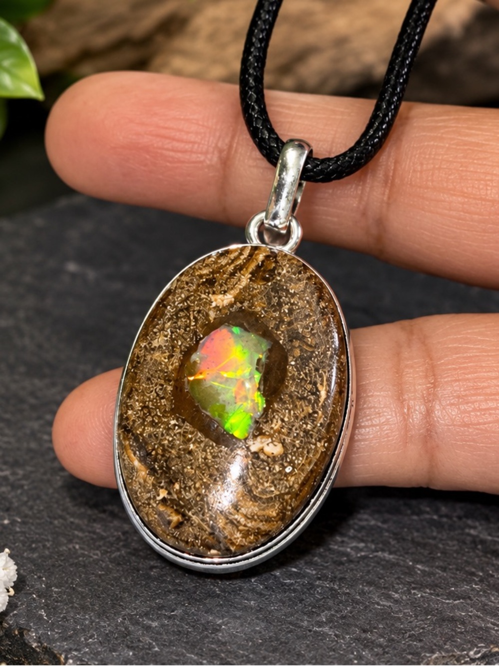 Natural Brown Boulder Opal Pendant 1 7/8”